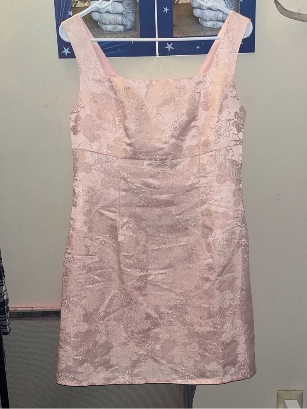 Unique Bargains Light Pink Floral Jacquard Mini Dress